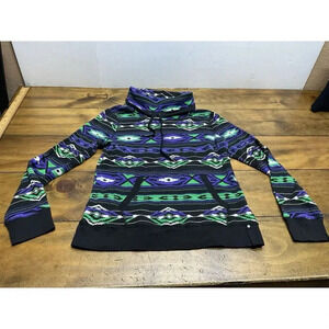 L-RL Lauren Ralph Lauren Active Shirt XL Aztec Purple Cowl Neck Thermal Pullover